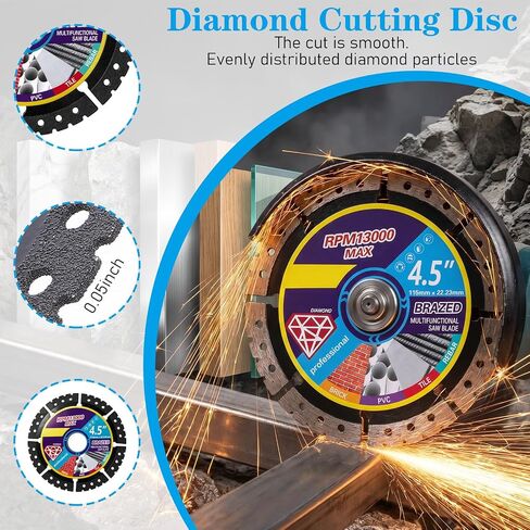8 Pcs Diamond Multi-Purpose Saw Blades 4.5 Inch | Cutting Disc for Angle Grinder Ideal for Tile Marble Quartz Stone Metal & Plastic Wet or Dry Use in Kuwait