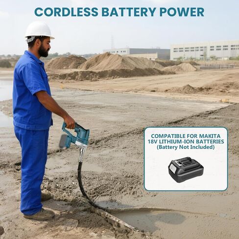 Cordless Handheld Concrete Vibrator, Compatible with Makita 18V Battery, 600W | 6000 RPM Portable Tool with 3.8 Ft Shaft Rod for Removing Air Bubbles from Fresh Concrete, Battery Not Included in Kuwait