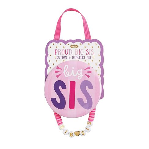 Mud Pie Kids' Pink Big Sibling Bracelet & Button Pin Set in Kuwait