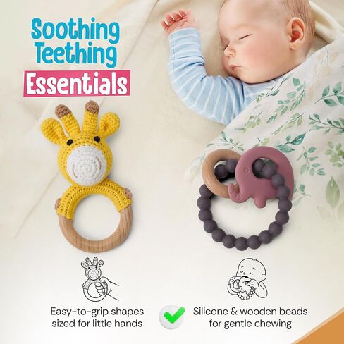 6 Piece Baby Gift Basket, Baby Shower Gifts Piece, Baby Gift Set, 0-12 Months, New Baby Girl/Boy Gift, Newborn Gift Set With Soft Muslin blanket, Soft Bunny, Teether, Giraffe Baby Rattle, Onesie in Kuwait