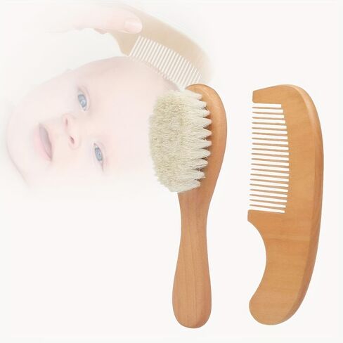 Newborn Baby Hair Care Set - 2-Piece Soft Bristle Brush & Wooden Comb with Gentle Scalp Massager, Ideal Christmas/Thanksgiving Gift for Infants in Kuwait