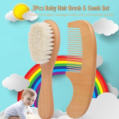 Newborn Baby Hair Care Set - 2-Piece Soft Bristle Brush & Wooden Comb with Gentle Scalp Massager, Ideal Christmas/Thanksgiving Gift for Infants in Kuwait