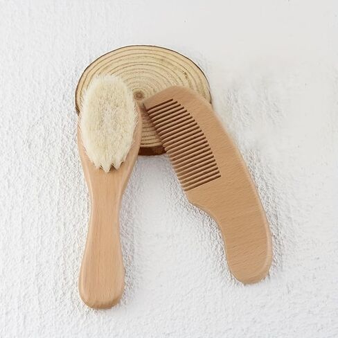 Newborn Baby Hair Care Set - 2-Piece Soft Bristle Brush & Wooden Comb with Gentle Scalp Massager, Ideal Christmas/Thanksgiving Gift for Infants in Kuwait