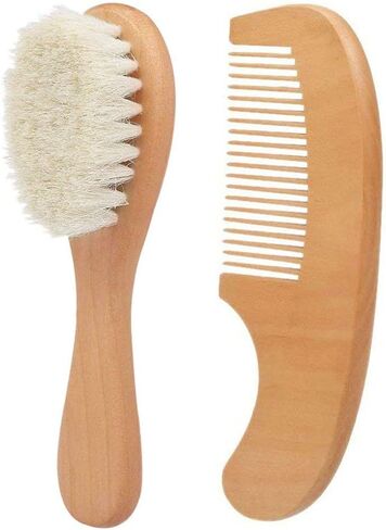 Newborn Baby Hair Care Set - 2-Piece Soft Bristle Brush & Wooden Comb with Gentle Scalp Massager, Ideal Christmas/Thanksgiving Gift for Infants in Kuwait