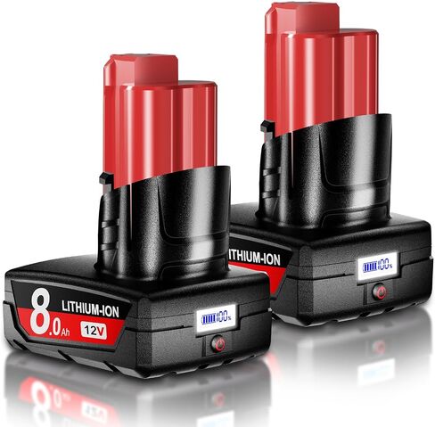 Bonacell LCD 2-Pack 8.0Ah Replacement for Milwaukee M12 Battery, 12V Lithium LCD Battery Compatible with Milwaukee 48-11-2411 2402 2440 48-11-2401 48-11-2412 48-11-2402 and More 12 Volt Power Tools in Saudi Arabia