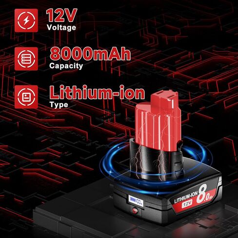 Bonacell LCD 2-Pack 8.0Ah Replacement for Milwaukee M12 Battery, 12V Lithium LCD Battery Compatible with Milwaukee 48-11-2411 2402 2440 48-11-2401 48-11-2412 48-11-2402 and More 12 Volt Power Tools in Saudi Arabia