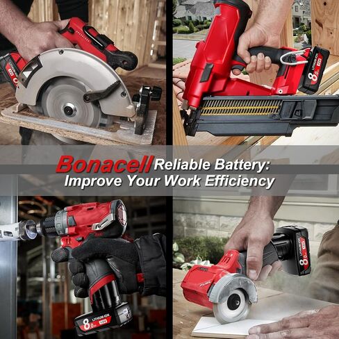 Bonacell LCD 2-Pack 8.0Ah Replacement for Milwaukee M12 Battery, 12V Lithium LCD Battery Compatible with Milwaukee 48-11-2411 2402 2440 48-11-2401 48-11-2412 48-11-2402 and More 12 Volt Power Tools in Kuwait