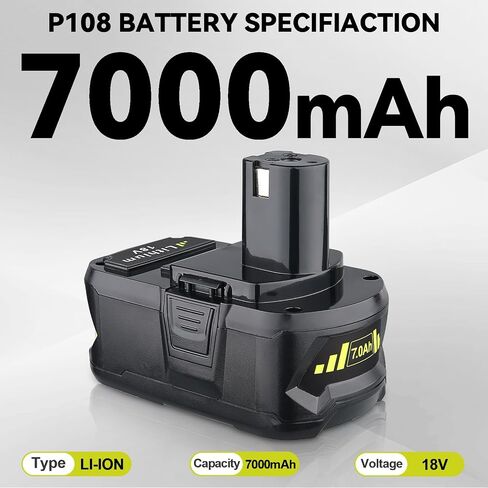 2Packs Upgraded 7.0Ah P108 18V Replacement for Ryobi 18V Battery P102 P103 P104 P105 P107 P109 P122 PBP005 PBP004 PBP003 Cordless Power Tools with Indicator in Kuwait