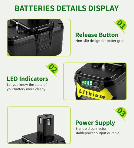 2-Pack 8.0Ah 18V Replacement Battery for Ryobi 18V Battery and P117 Charger Combo Compatible with Ryobi ONE+ P102 P103 P104 P105 P107 P108 P109 P122 Cordless Power Tools in Saudi Arabia