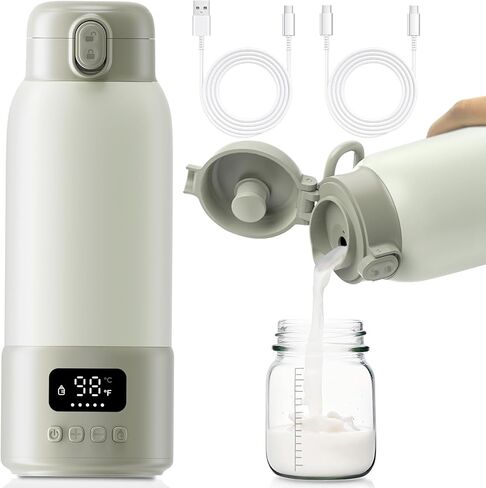 Portable Bottle Warmer, 17oz Large Capacity Milk Warmer for Baby, Fast Heating for Breast Milk & Formula & Water, Long Battery Life Portable Milk Warmer for Travel with Pasteurization, Green | Max 158°F in Kuwait