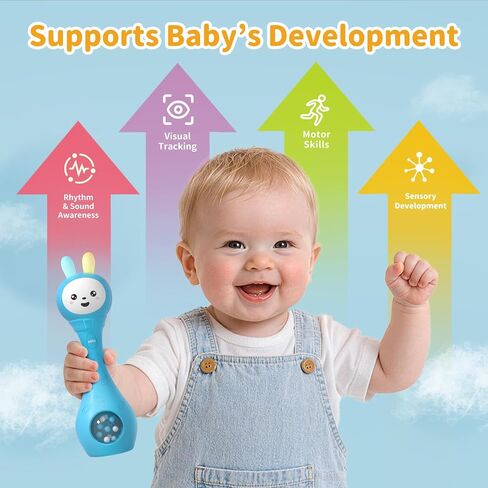 alilo Baby Musical Rattle 0-6-12 Months, Interactive Baby Toys with 7 Music Modes, 15 Nursery Rhymes, 15 Soothing Melodies & White Noise, Sensory Development Toy, Baby Gifts for Boys & Girls in Kuwait