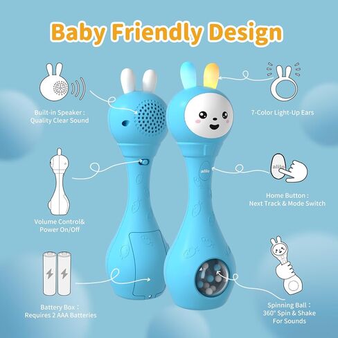 alilo Baby Musical Rattle 0-6-12 Months, Interactive Baby Toys with 7 Music Modes, 15 Nursery Rhymes, 15 Soothing Melodies & White Noise, Sensory Development Toy, Baby Gifts for Boys & Girls in Kuwait