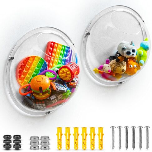 Gomos Acrylic Wall Organizer - 2-Pack Wall Toy Storage and Display - Transparent Bubble Organizer for Kids Room - Easy Installation, Back Panel Included in Kuwait