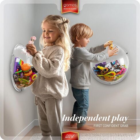 Gomos Acrylic Wall Organizer - 2-Pack Wall Toy Storage and Display - Transparent Bubble Organizer for Kids Room - Easy Installation, Back Panel Included in Kuwait