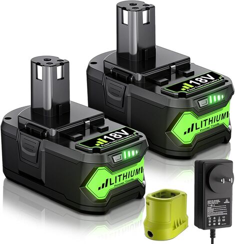 8.0Ah Replacement for Ryobi 18V Battery and Charger Compatible with Ryobi 18 Volt Lithium ONE+ Plus P107 P108 P102 P103 P104 P105 P109 P122 PBP005 Cordless Tools 2Pack in Saudi Arabia