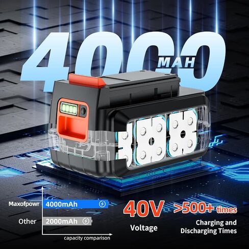 40V 4.0Ah Battery Replacement for Black and Decker LBX2040 LBXR36 LBXR2036 LCS1240 LBX1540 LST136W Compatible with Black and Decker All 40V Power Tools and Charger in Kuwait