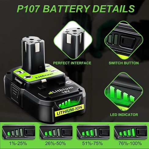 Replacement for Ryobi 18V Battery: 18V 4.0Ah Lithium-ion Compatible with Ryobi P102 P103 P105 P107 P108 P109 P122 Cordless Power Tools 2 Pack in Kuwait