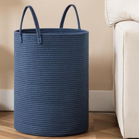 Laundry Basket, 52L Woven Laundry Hamper, Baby Nursery Hamper for Toys | Large Storage Basket, Blanket Basket for Living Room, Clothes Hamper, Long Handles, Girls, Boys, Kids Room Décor, Blue in Saudi Arabia