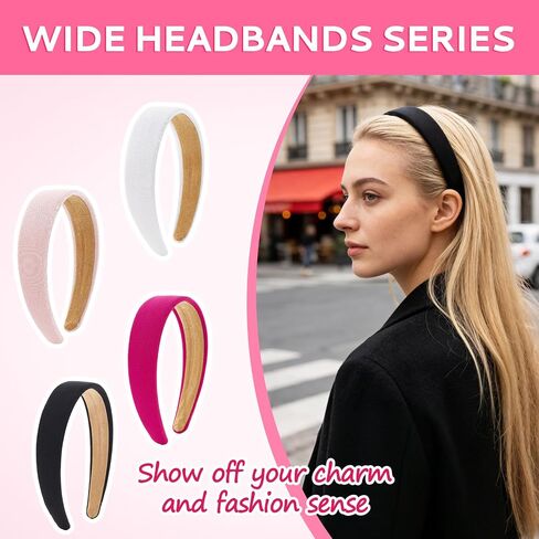 Trendy 4 Pcs Wide 1 inch Non Slip Elastic Headbands Wide Headbands Pink Head Bands for Wome Hair Accessories Daily Wear Parties Valentine's Day in Kuwait