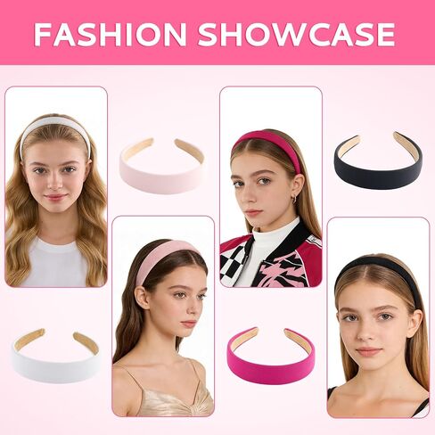 Trendy 4 Pcs Wide 1 inch Non Slip Elastic Headbands Wide Headbands Pink Head Bands for Wome Hair Accessories Daily Wear Parties Valentine's Day in Kuwait