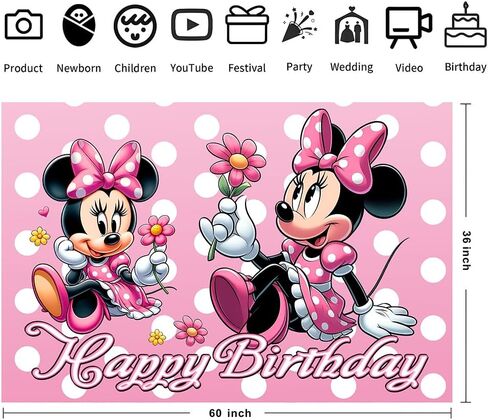 Wall Decor Backdrop for Minnie Themed Birthday Decorations, Minnie Themed Banner for Kids Birthday Party Supplies (5x3ft) in Kuwait