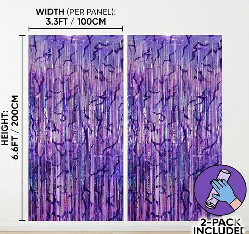 2-Pack Purple K-Style Demon Energy Pattern Backdrop, Music Party Favors, Shimmery Laser Foil Curtains, 6.6FT Holographic Lightning Tinsel, Party Decorations for Fans, Girls Birthday Party Decor in Kuwait