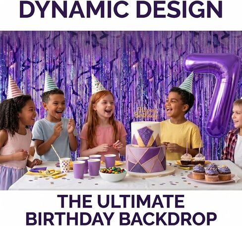 2-Pack Purple K-Style Demon Energy Pattern Backdrop, Music Party Favors, Shimmery Laser Foil Curtains, 6.6FT Holographic Lightning Tinsel, Party Decorations for Fans, Girls Birthday Party Decor in Kuwait