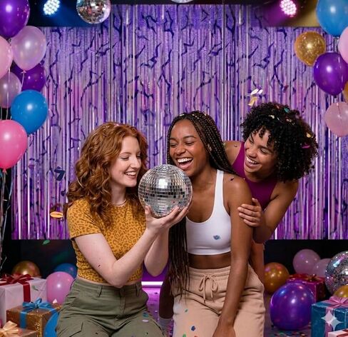 2-Pack Purple K-Style Demon Energy Pattern Backdrop, Music Party Favors, Shimmery Laser Foil Curtains, 6.6FT Holographic Lightning Tinsel, Party Decorations for Fans, Girls Birthday Party Decor in Kuwait