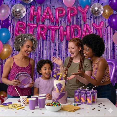 2-Pack Purple K-Style Demon Energy Pattern Backdrop, Music Party Favors, Shimmery Laser Foil Curtains, 6.6FT Holographic Lightning Tinsel, Party Decorations for Fans, Girls Birthday Party Decor in Kuwait