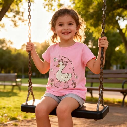 Toddler Shirts Girls Cotton Tops Pink Round Neck Short Sleeve Bowknot Flower Rainboots Silly Goose on the Loose Kids T-Shirts 6T in Kuwait
