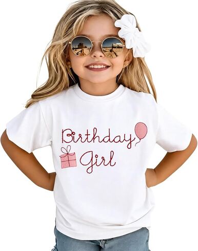 BOUTIKOME Birthday Girls Shirt Toddler Kids Girls Embroidery T-Shirt 2nd 3rd 4th 5th 6th 7th 8th Bday Party Gift Outfits Tops in Kuwait