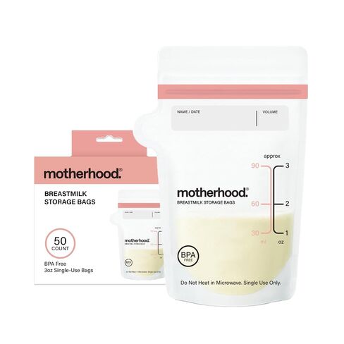 Motherhood Maternity Breastmilk Storage Bags, 3 oz, 50 Count – Leak Proof Breast Milk Freezer Storage Bags, Pre-Sterilized & BPA Free, Self-Standing & Flat Lay in Kuwait