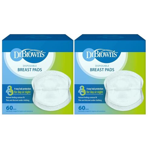 Dr. Brown's Disposable Breast Pads for Leakproof Protection, Absorbent and Discreet Nursing Pads with Adhesive Strips for Day or Night, 120 Count (Pack of 2) in Kuwait
