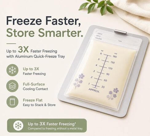 Breast Milk Bag Organizer with Aluminum Freeze Tray, FIFO Storage | Breast Milk Bag Organizer with Aluminum Quick-Freeze Tray, Use with Standard Milk Bags in Kuwait