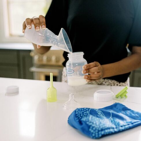 Dr. Brown's 100% Silicone One-Piece Breast Pump, Hands-Free Breast Milk Collector with Anti-Colic Options+ Baby Bottle, 4 oz with Slow Flow Nipple, Travel Lid and Travel Bag in Kuwait