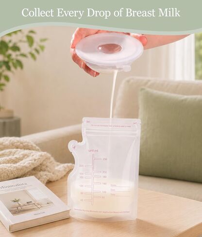 Oiomniv Breast Milk Collector, Milk Collectors for Breastfeeding Silicone | Milk Catcher Breastmilk Collection Nursing Cup BPA Free 60ML Milk Saver with 20 Breastmilk Storage Bags Storage Box, 2PCS in Kuwait