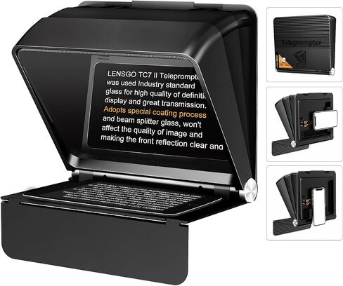 Foldable Teleprompter for Smartphone,LENSGO 10'' Portable Prompter with Remote Control,APP Compatible with iOS/Android for YouTube, Tiktok,Zoom, Twitch, Online Teaching,Vlogger,Live Streaming（TC7II ） in Kuwait
