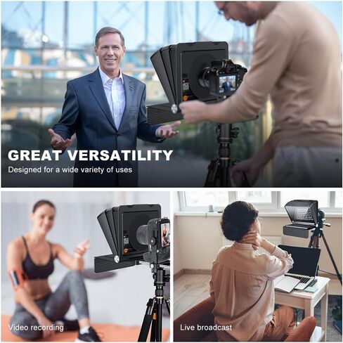 LENSGO Teleprompter for Camera DSLR/SLR,10’’Mini Prompter APP Compatible with iOS/Android for YouTube/Online Teaching/Interview/Live Streaming,Support 24-35MM Wide-Angle Lens Shooting in Kuwait