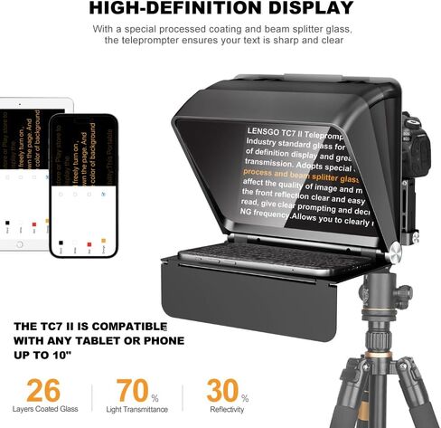 LENSGO Teleprompter for Camera DSLR/SLR,10’’Mini Prompter APP Compatible with iOS/Android for YouTube/Online Teaching/Interview/Live Streaming,Support 24-35MM Wide-Angle Lens Shooting in Kuwait