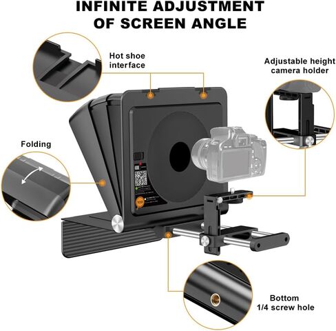 LENSGO Teleprompter for Camera DSLR/SLR,10’’Mini Prompter APP Compatible with iOS/Android for YouTube/Online Teaching/Interview/Live Streaming,Support 24-35MM Wide-Angle Lens Shooting in Kuwait