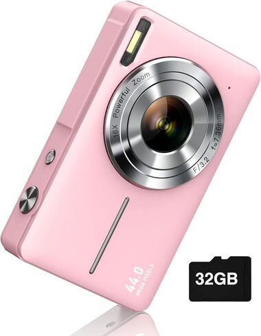 Camkory Digital Camera for Kids and Starters, FHD 1080P 44MP Point and Shoot Camera with 32GB Micro Card 16X Zoom Anti Shake,Two Batteries, Gift for Boys Girls Kids, White in Kuwait