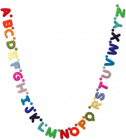 Glaciart One Alphabet Garland - Natural Handmade Wool ABC Letters & Balls - Decorative Wall Decor for Classroom, Playroom, Nursery, Baby, Toddler's Room - Ready-to-Hang Art - 7Ft., Rainbow-Colored in Saudi Arabia