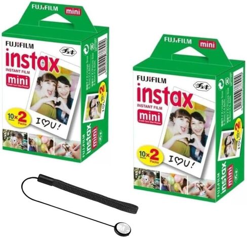 Fujifilm Instax Mini Instant Film for Mini Cameras, White, Credit Card Sized with Free Bonus Cap Keeper - (2 x Twin Packs) in Kuwait