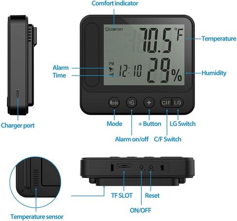 4K HD Hidden Security WiFi Camera Thermometer Hygrometer, Support 2.4G/5G | Wireless Cam with Phone App Remote Control, Night Vision and Motion Detection, Temperature & Humidity Alert and Alarm Clock in Kuwait