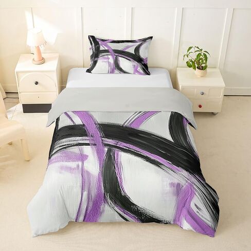 jejeloiu Purple and Black Striped Duvet Cover Toddler Size Abstract Gromment Stripes Comforter Cover for Boys Girls Modern Geometric Bedding Set 2Pcs Room Decor No Comforter in Kuwait