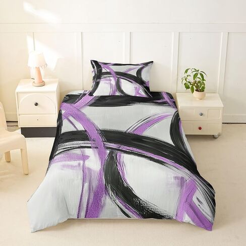 jejeloiu Purple and Black Striped Duvet Cover Toddler Size Abstract Gromment Stripes Comforter Cover for Boys Girls Modern Geometric Bedding Set 2Pcs Room Decor No Comforter in Kuwait