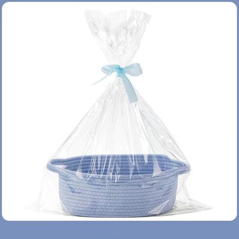 Cute Woven Storage Basket with Handle, Baskets for Gifts Empty, Gift Baskets for Birthday Shower Raffle Burr Fundraiser, Decorative Organizer Box for Toy Pet（Blue） in Kuwait