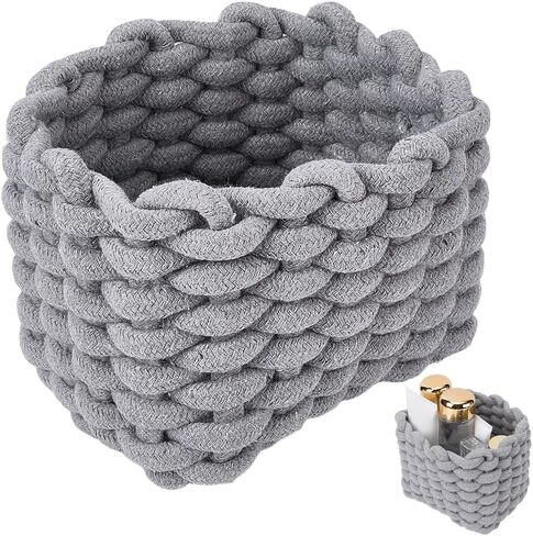 CREATCABIN Woven Small Baskets Cotton Rope Baskets for Organizing Bins White Mini Tiny Baskets Boho Square Storage Basket for Nursery Cosmetics Living Room Bathroom Cube Shelf Home Decor 7x5x6Inch in Kuwait