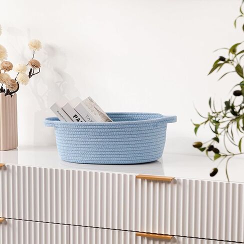 Cute Woven Storage Basket with Handle, Baskets for Gifts Empty, Gift Baskets for Birthday Shower Raffle Burr Fundraiser, Decorative Organizer Box for Toy Pet（Blue） in Kuwait