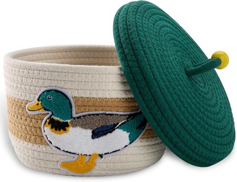 Mallard Duck Woven Basket with Lid - Handcrafted Cotton Mallard Duck Decor Basket for Nursery Decor, Hunting Baby Stuff & Home Organization Storage Bins for Bedroom Bathroom Room Desktop Accessories in Kuwait